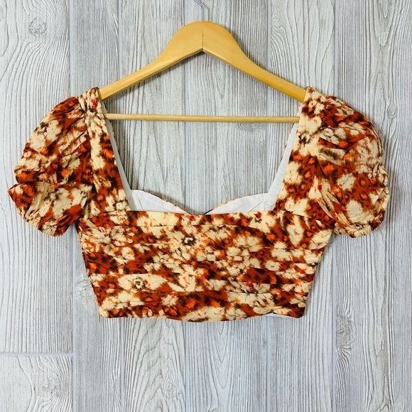 NEW! ZARA CROP TOP Womens Shirt Size XS Printed Ruched Short Sleeve - Picture 5 of 9